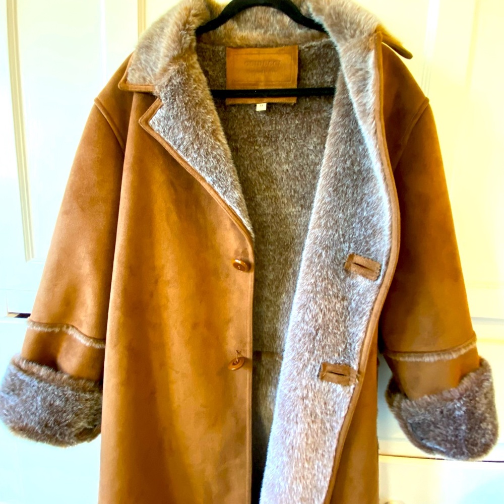 Guiducci Fine Italian coat burnt orange brown suede lined with silver fur NWOT